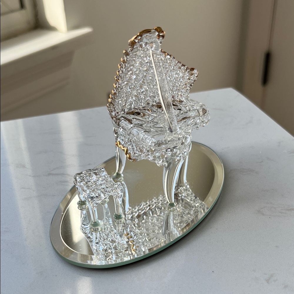 Vintage Spun Glass Baby Grand Piano Figurine with Gold Accents